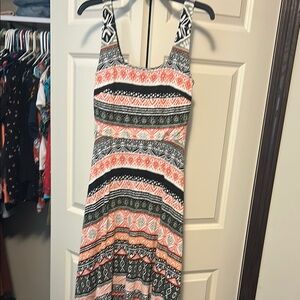 LOFT Pink and Black Scoop Neck Maxi Sundress